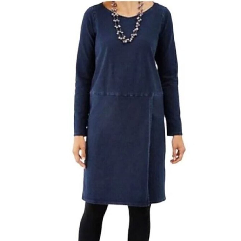 J Jill Pure Jill Indigo Dress Womens Medium Soft Blue Stretch Denim Shift